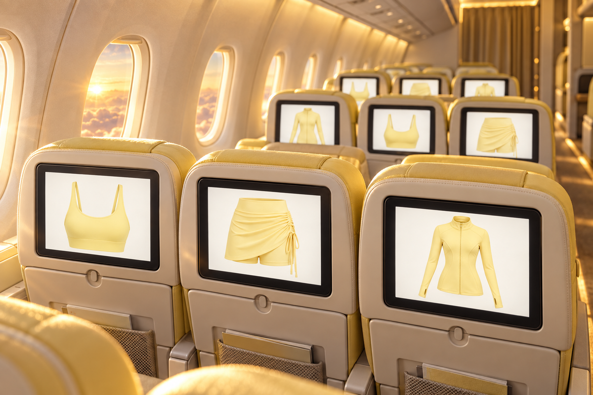 Lemontini clothing on airplane seatback screens